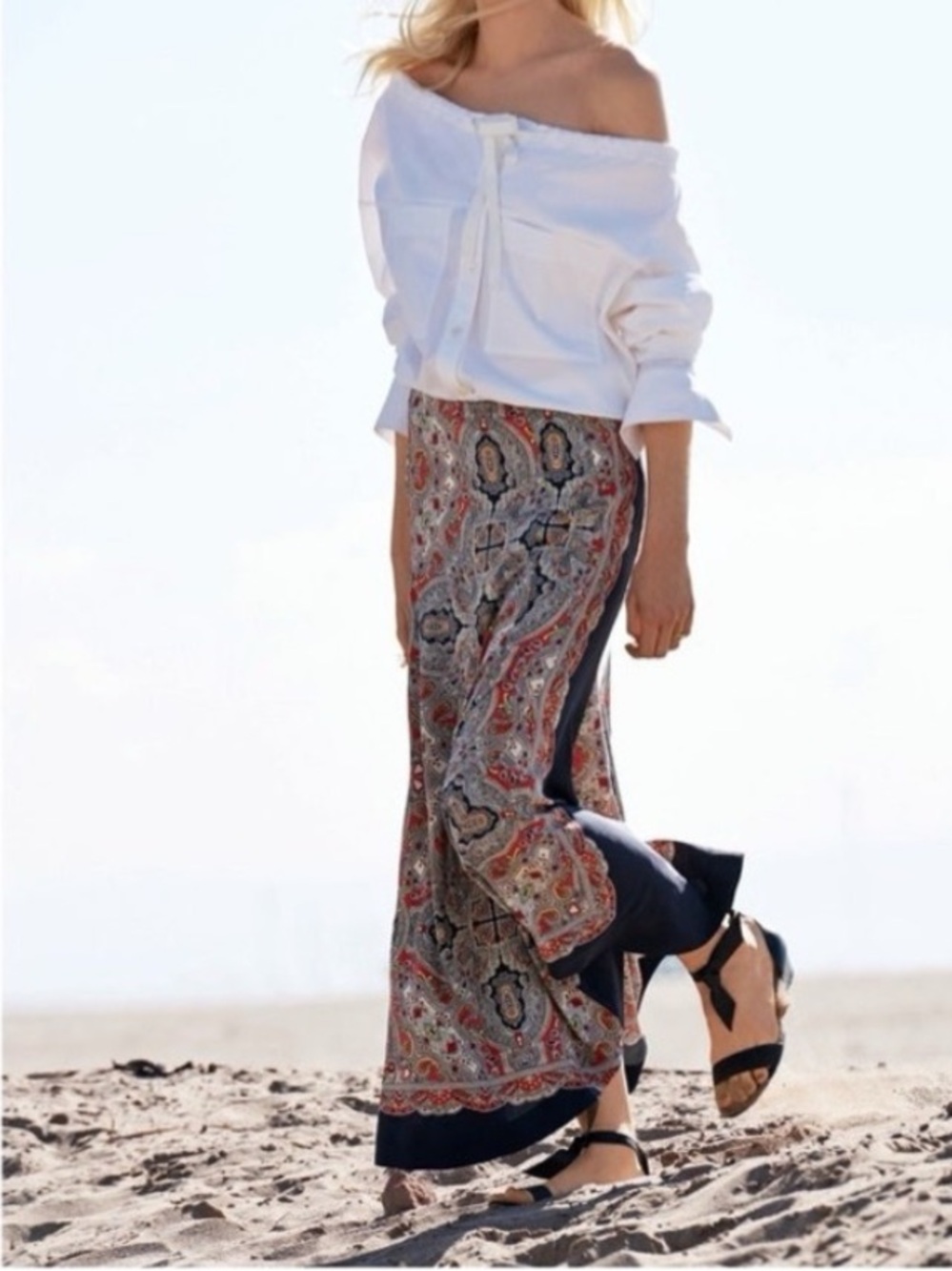 Theory Bitrah Premont asymmetric silk skirt Size 10  paisley Maxi Skirt